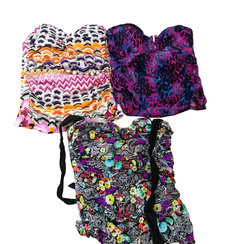 Lot of 3 Womens Tankini Swim Tops La Blanca Surfside Size 6/M‎  Floral Chevron